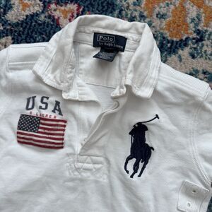 Polo Ralph Lauren Big Pony USA Flag‎ White Vented Polo Shirt Boys 3T